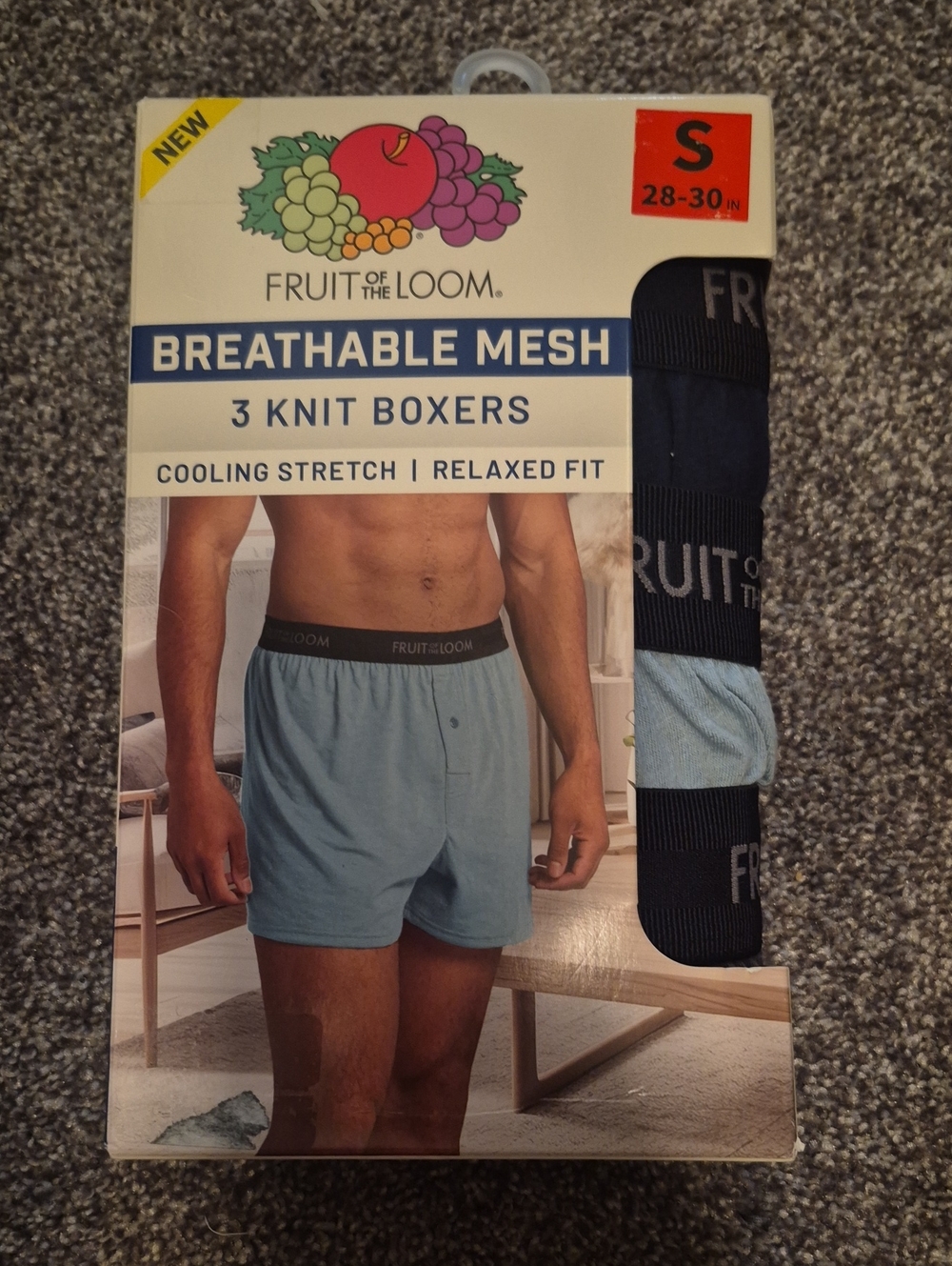 Fruit of the Loom Men’s Breathable Mesh Boxers - Light Blue & Navy (3-Pack)